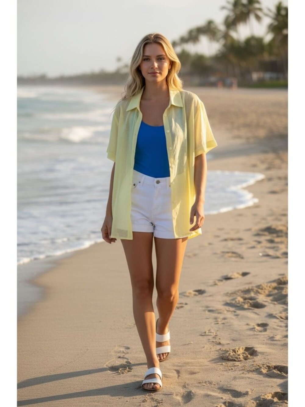 NWT Cupshe Light Yellow Sheer Button-Up Short Sleeve Collared Shirt Size: Small